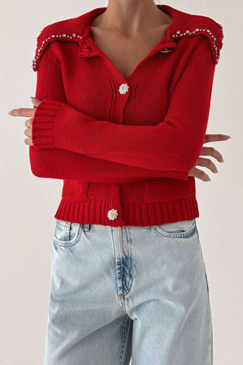 ONE COLOR DETAILS WOMEN CARDIGAN RED/E KUQE - 3