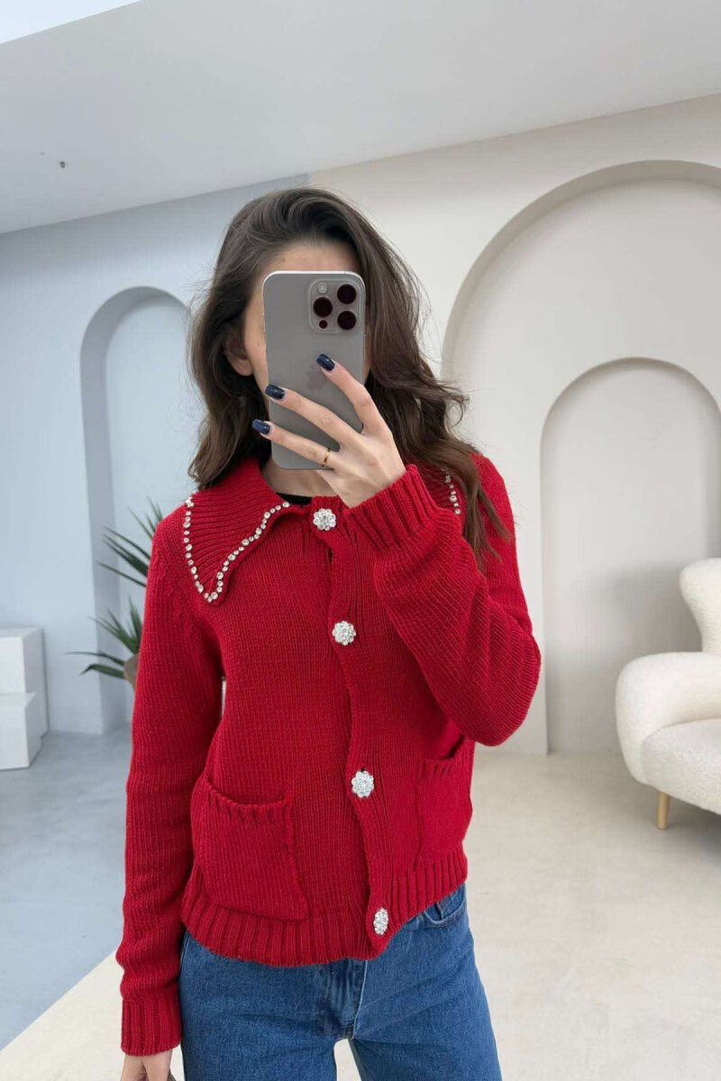 ONE COLOR DETAILS WOMEN CARDIGAN RED/E KUQE - 2