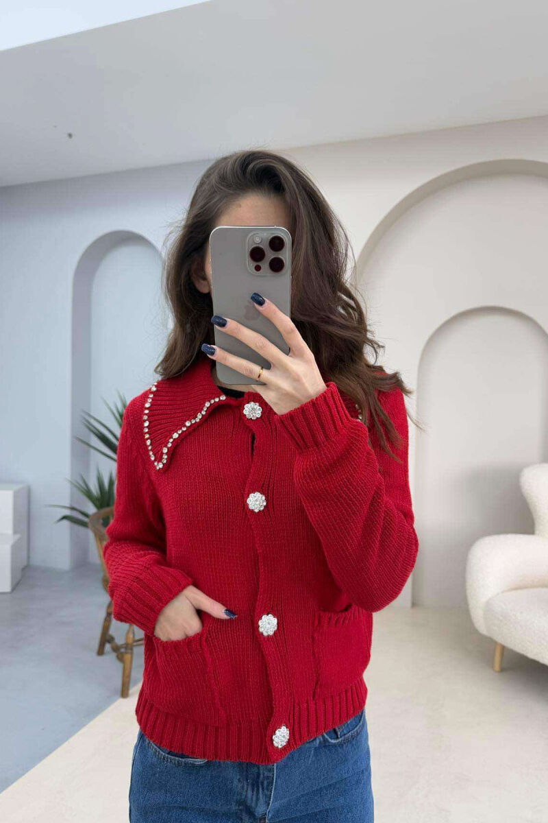 ONE COLOR DETAILS WOMEN CARDIGAN RED/E KUQE - 1