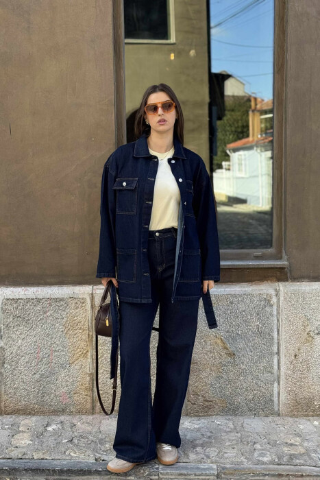 ONE COLOR DENIM JACKET+JEANS WOMEN SET BLUE/BLU - KLAUDIO FASHION