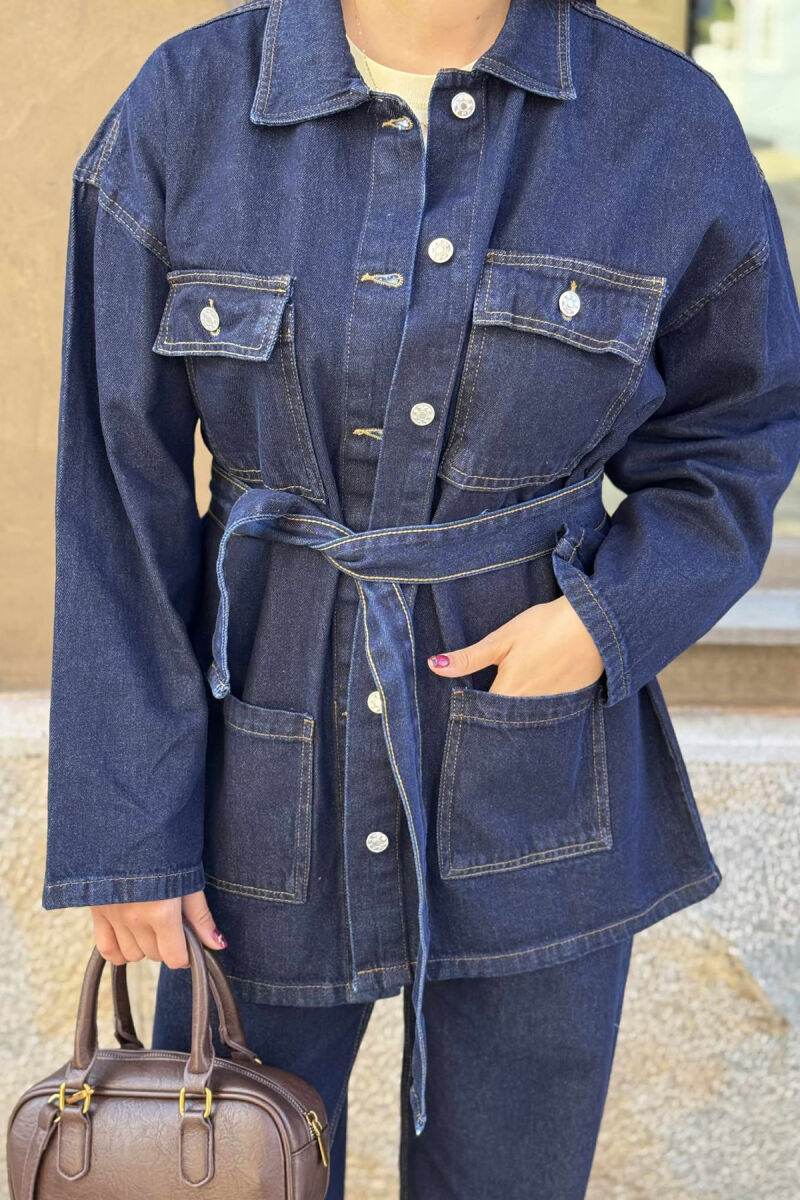 ONE COLOR DENIM JACKET+JEANS WOMEN SET BLUE/BLU - 5