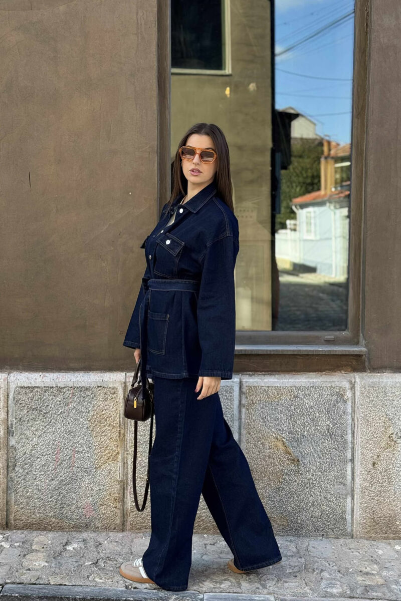 ONE COLOR DENIM JACKET+JEANS WOMEN SET BLUE/BLU - 3