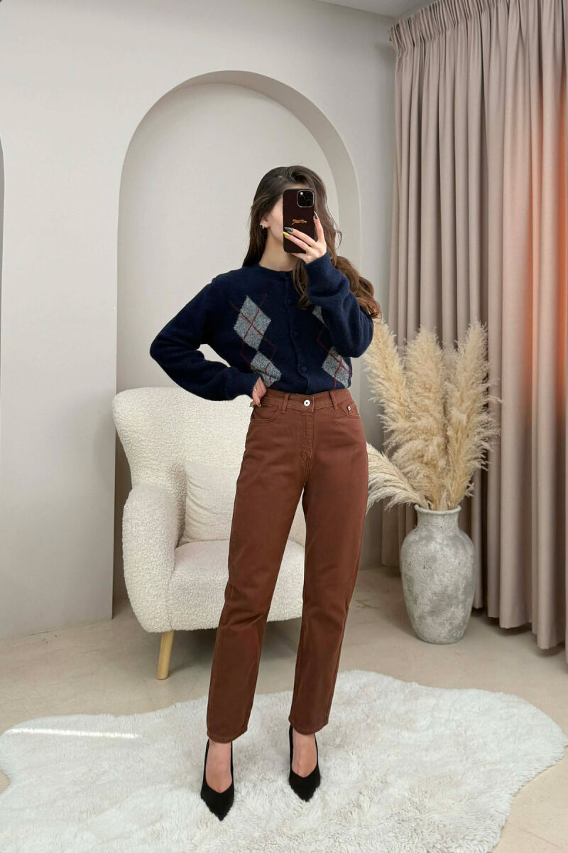 ONE COLOR DENIM SIMPLE WOMEN JEANS BROWN/KAFE - 2