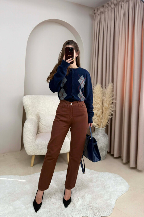 ONE COLOR DENIM SIMPLE WOMEN JEANS BROWN/KAFE - 4