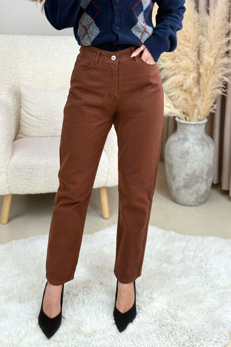 ONE COLOR DENIM SIMPLE WOMEN JEANS BROWN/KAFE - 1