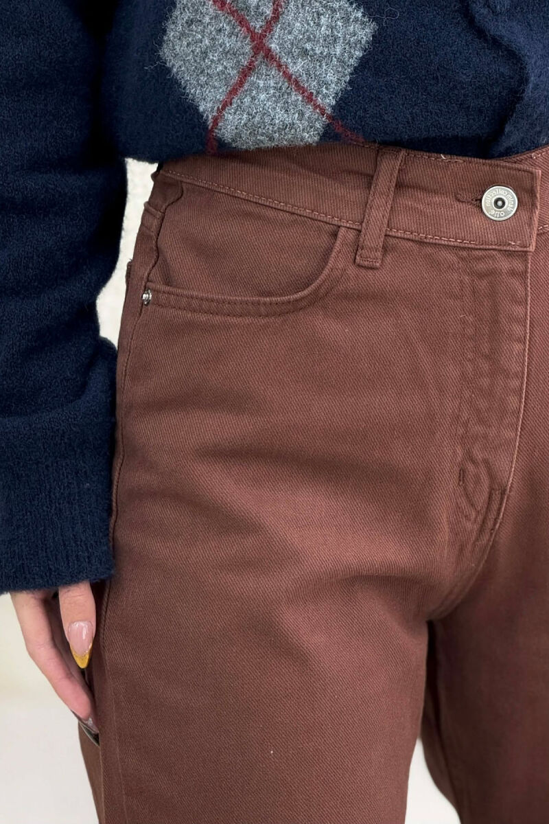 ONE COLOR DENIM SIMPLE WOMEN JEANS BROWN/KAFE - 5