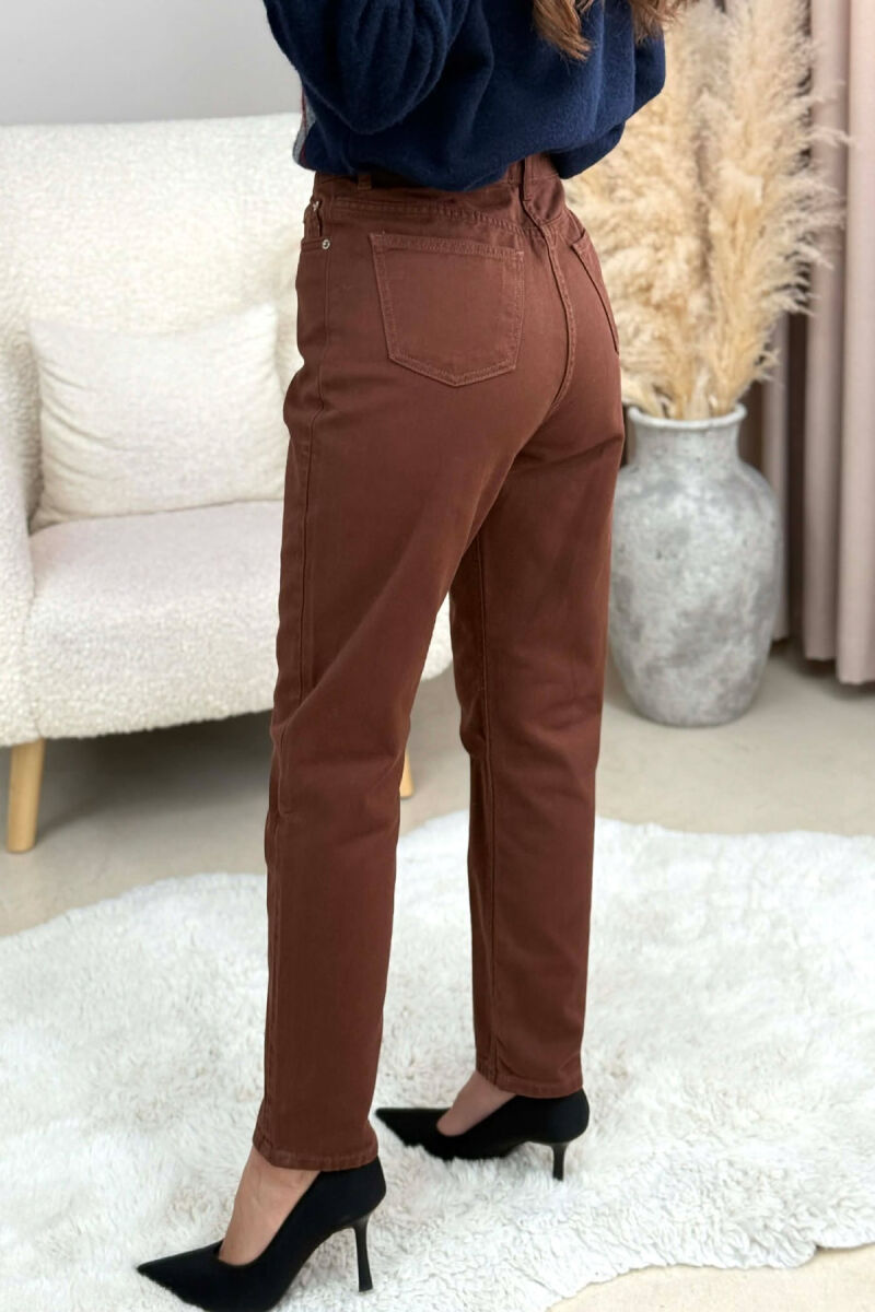 ONE COLOR DENIM SIMPLE WOMEN JEANS BROWN/KAFE - 3