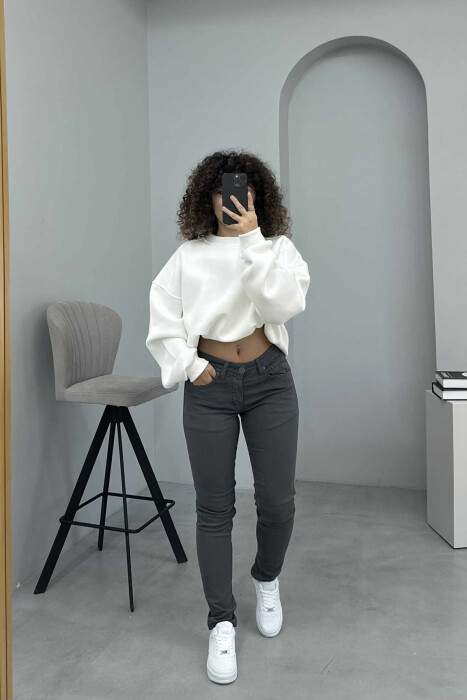 ONE COLOR DENIM SIMPLE WOMEN JEANS DARK GREY/GEE - 1