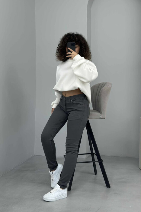 ONE COLOR DENIM SIMPLE WOMEN JEANS DARK GREY/GEE - 3