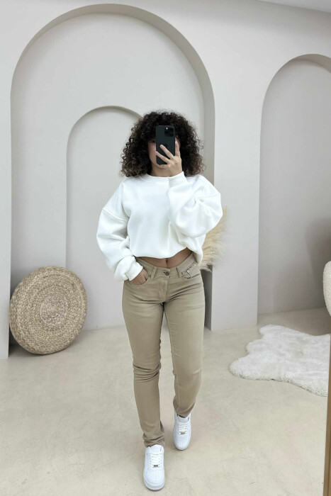 ONE COLOR DENIM SIMPLE WOMEN JEANS LIGHT BEIGE/BZHZB - 1