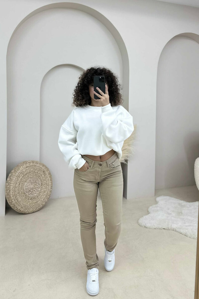 ONE COLOR DENIM SIMPLE WOMEN JEANS LIGHT BEIGE/BZHZB - 1