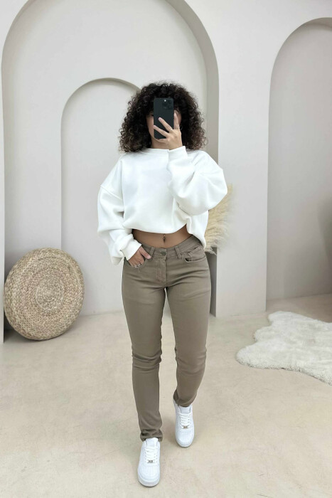 ONE COLOR DENIM SIMPLE WOMEN JEANS OLIVE/ULLI - KLAUDIO FASHION