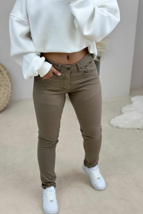 ONE COLOR DENIM SIMPLE WOMEN JEANS OLIVE/ULLI - 4