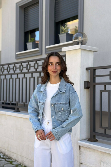 XHAKETE NJE NGJYRESHE XHINS PER FEMRA NE NGJYRE BLU TE ZBARDHUR - KLAUDIO FASHION