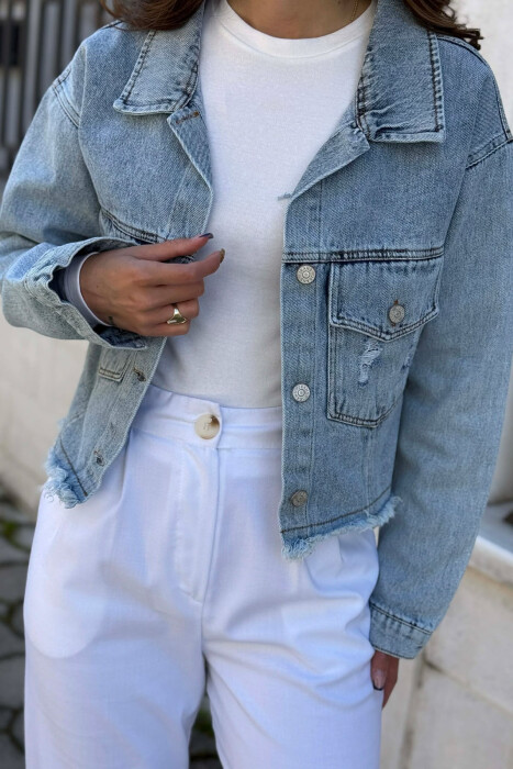 ONE COLOR DENIM WOMAN JACKET LIGHTBLUE/BZ - 4