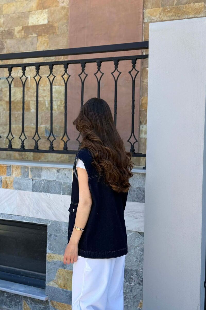 ONE COLOR DENIM WOMAN VEST DARK BLUE/BEE - 2