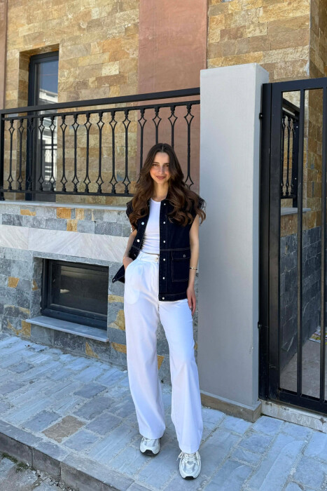 ONE COLOR DENIM WOMAN VEST DARK BLUE/BEE - 4