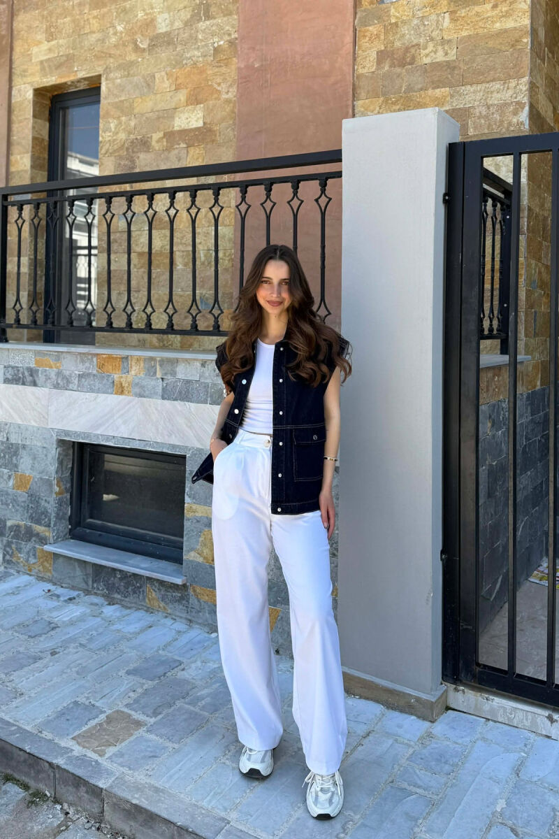 ONE COLOR DENIM WOMAN VEST DARK BLUE/BEE - 4