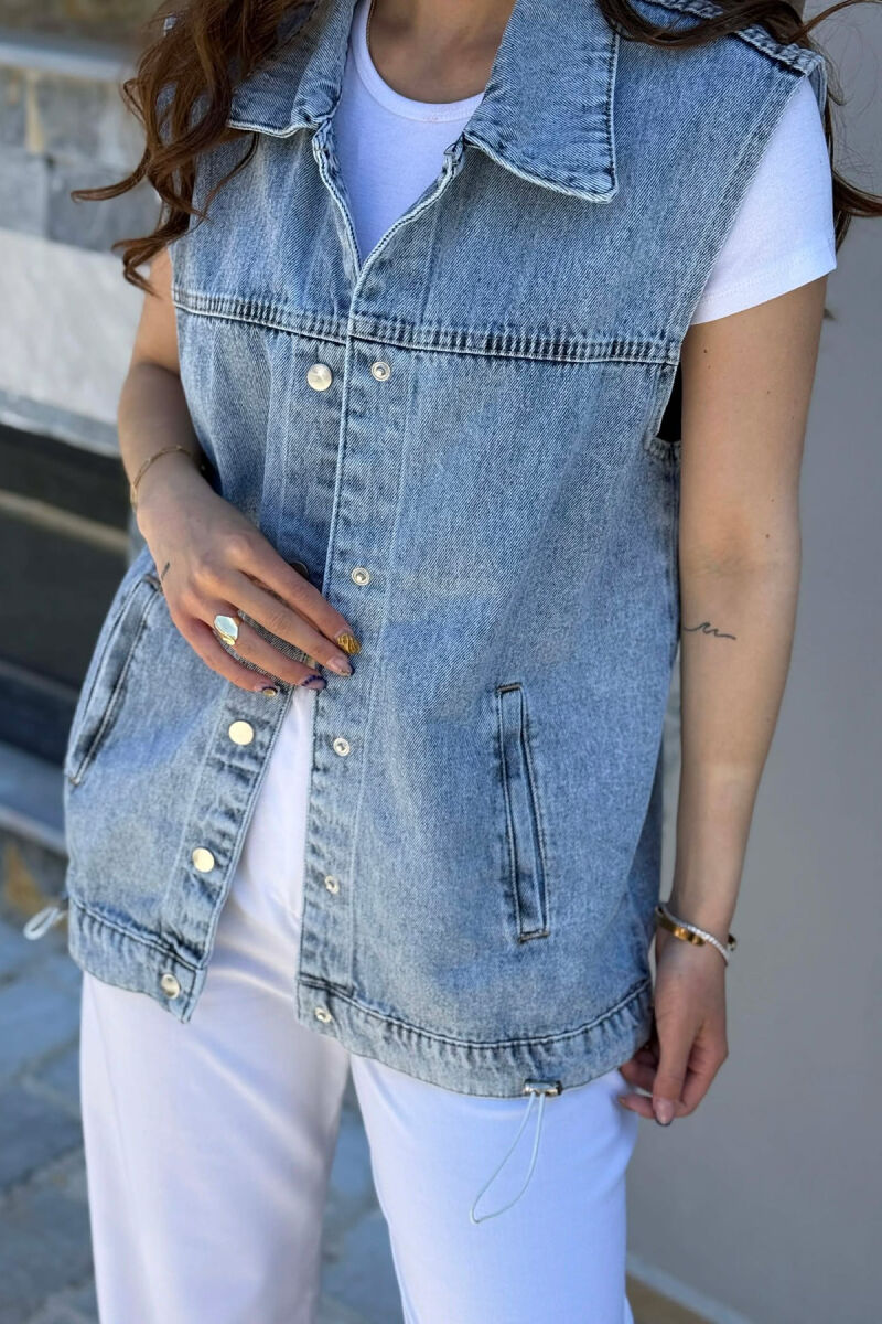 ONE COLOR DENIM WOMAN VEST LIGHTBLUE/BZ - 3