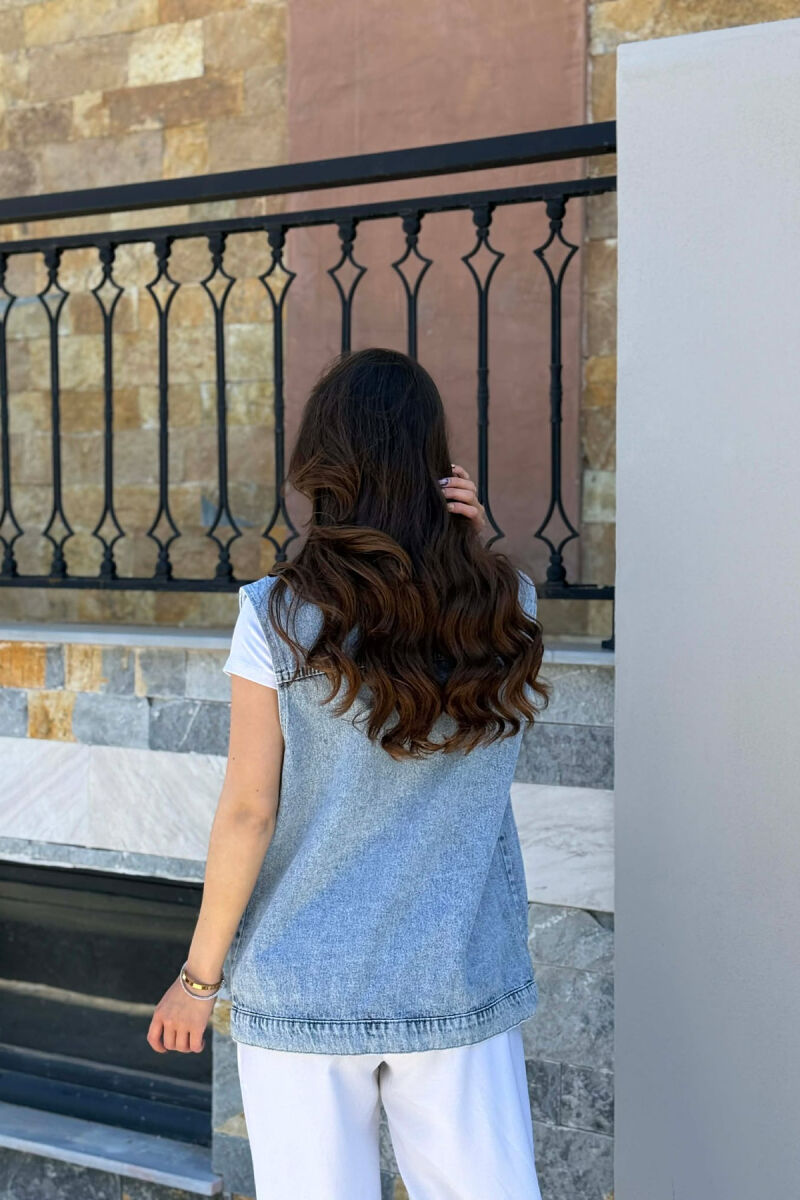 ONE COLOR DENIM WOMAN VEST LIGHTBLUE/BZ - 4