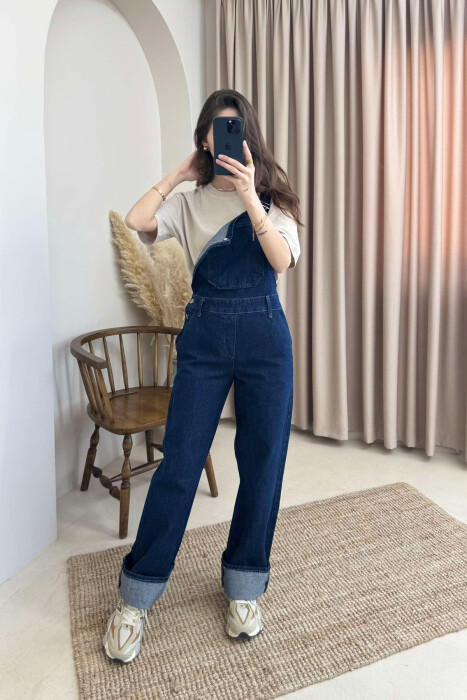 ONE COLOR DENIM WOMEN JUMPSUIT DARK BLUE/BEE 