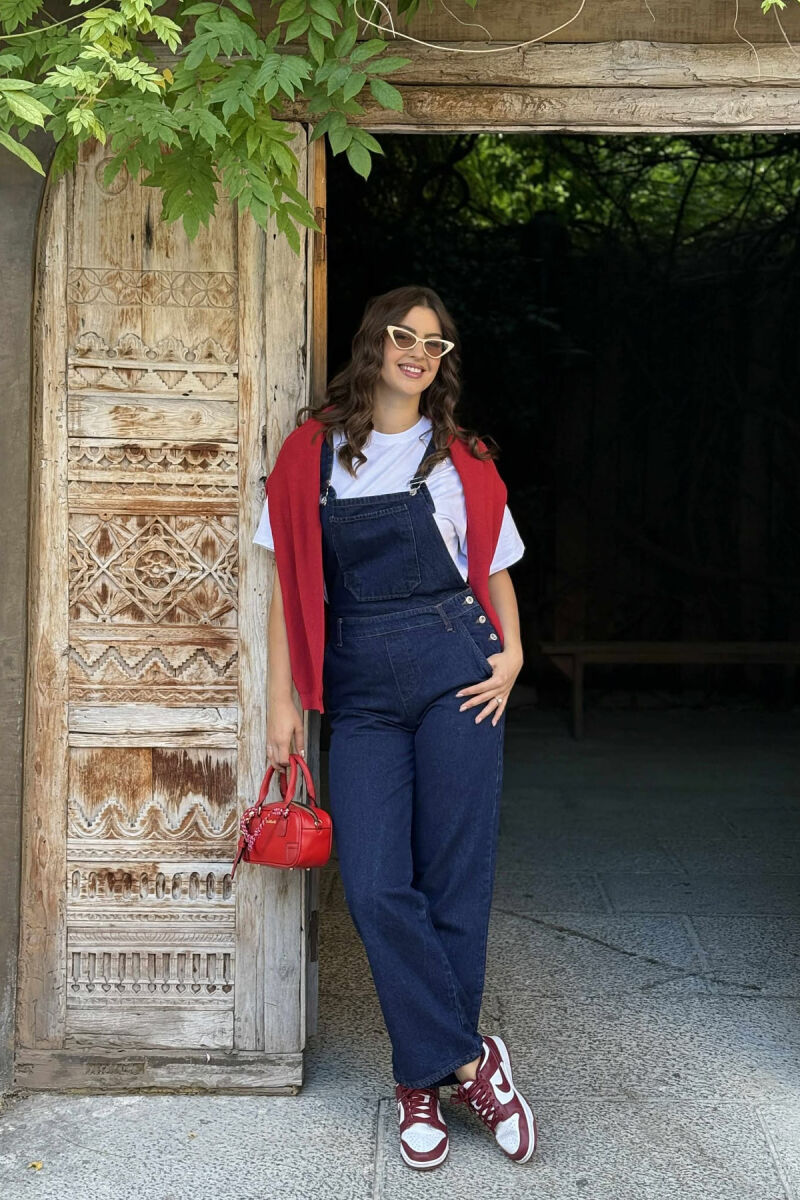 ONE COLOR DENIM WOMEN JUMPSUIT DARK BLUE/BEE - 2