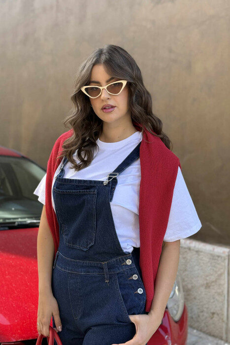 ONE COLOR DENIM WOMEN JUMPSUIT DARK BLUE/BEE - 5