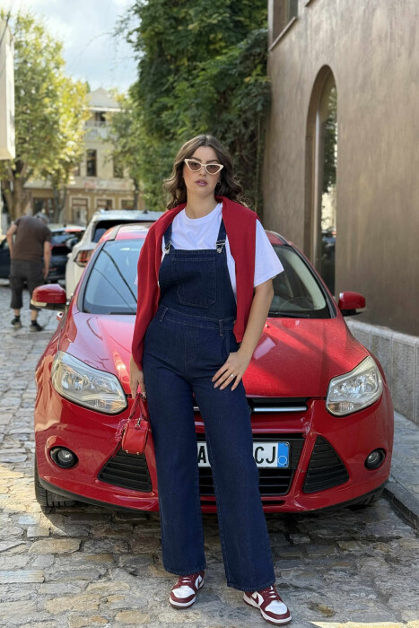 ONE COLOR DENIM WOMEN JUMPSUIT DARK BLUE/BEE - 6