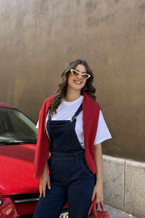 ONE COLOR DENIM WOMEN JUMPSUIT DARK BLUE/BEE - 7