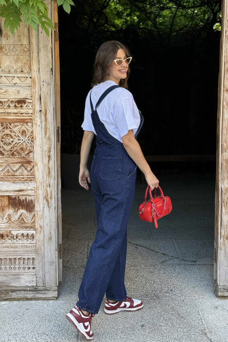 ONE COLOR DENIM WOMEN JUMPSUIT DARK BLUE/BEE - 8