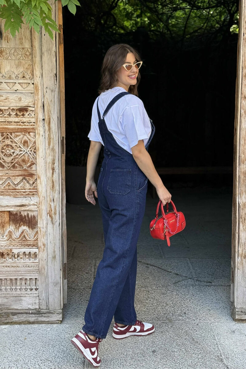 ONE COLOR DENIM WOMEN JUMPSUIT DARK BLUE/BEE - 8