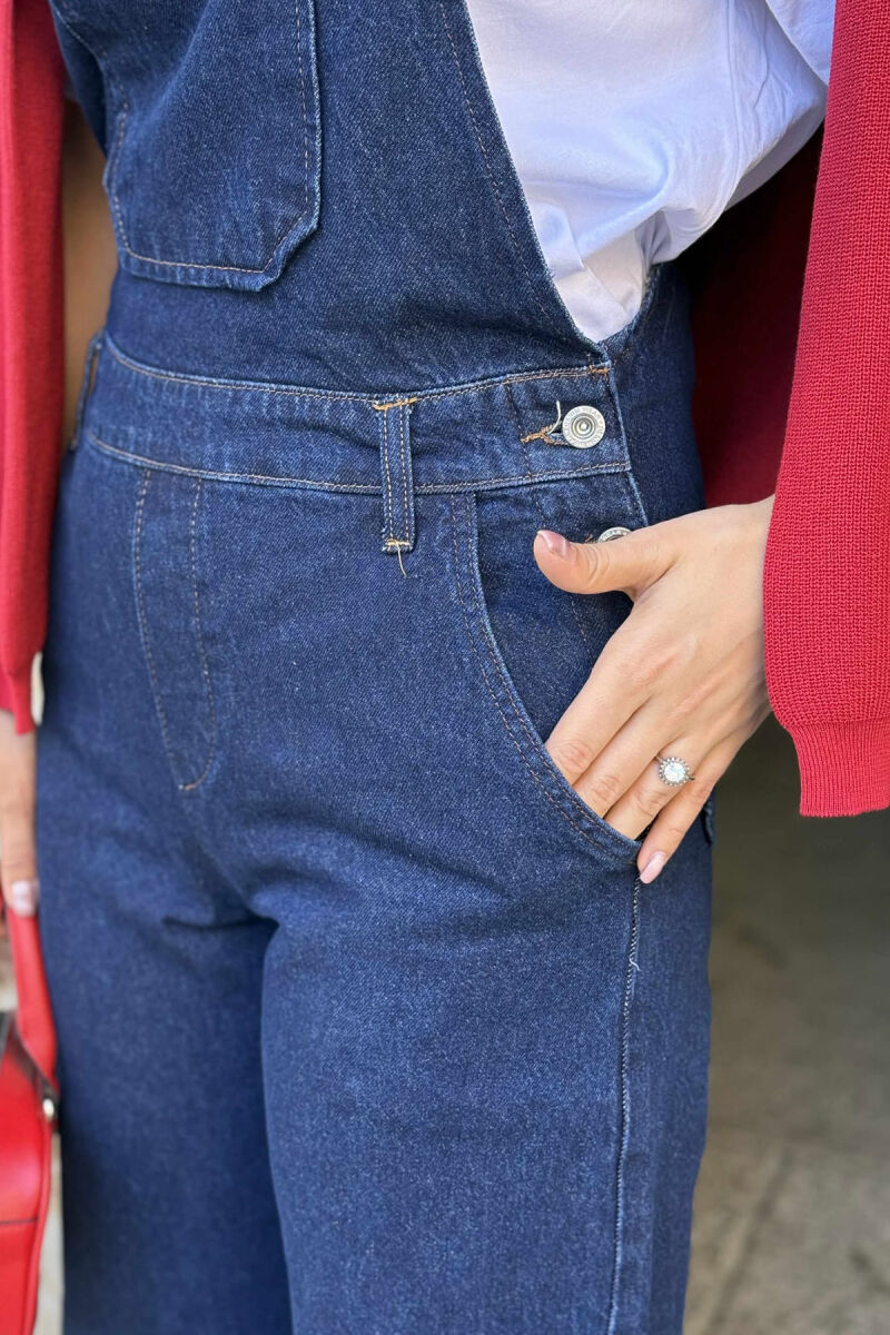 ONE COLOR DENIM WOMEN JUMPSUIT DARK BLUE/BEE - 9