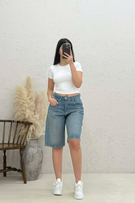 ONE COLOR DENIM WOMEN SHORTS BLUE/BLU - KLAUDIO FASHION