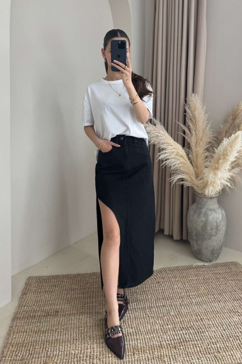 ONE COLOR DENIM WOMEN SKIRT BLACK/ E ZEZE - 1