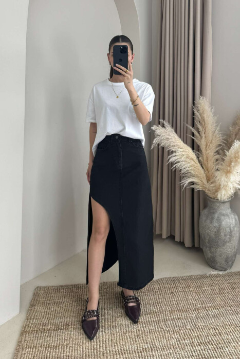 ONE COLOR DENIM WOMEN SKIRT BLACK/ E ZEZE - 3