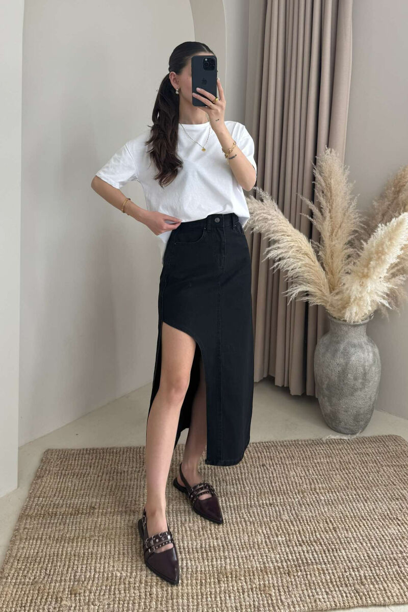 ONE COLOR DENIM WOMEN SKIRT BLACK/ E ZEZE - 5
