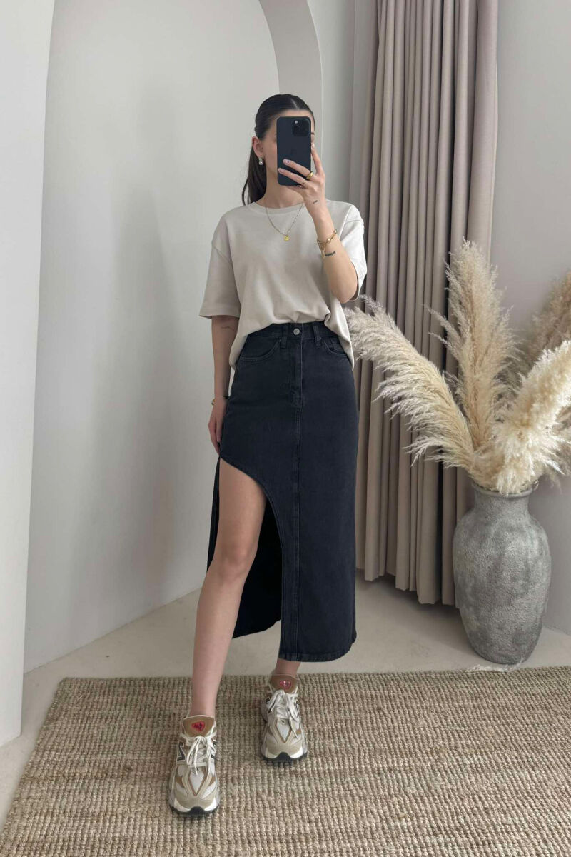 ONE COLOR DENIM WOMEN SKIRT DARK GREY/GEE - 1