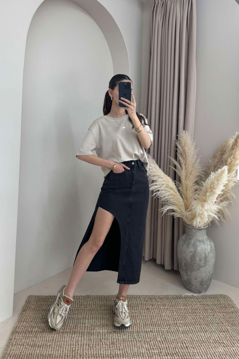 ONE COLOR DENIM WOMEN SKIRT DARK GREY/GEE - 3