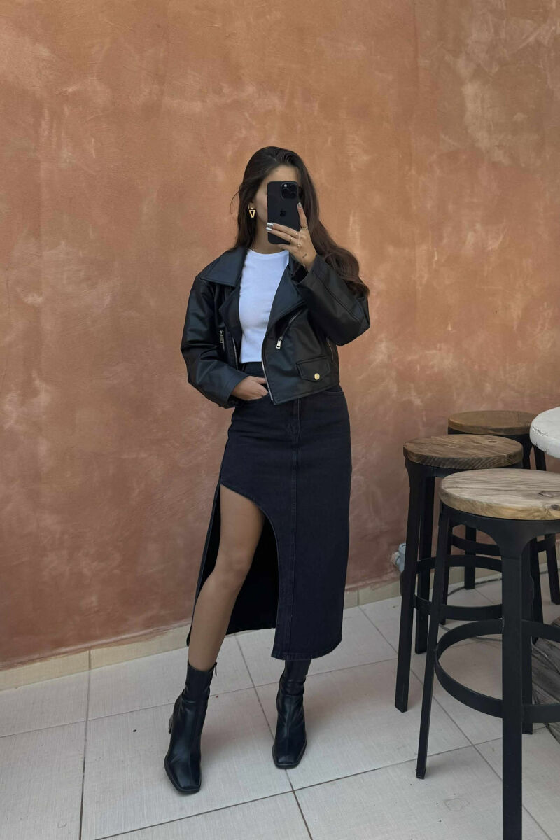 ONE COLOR DENIM WOMEN SKIRT DARK GREY/GEE - 1