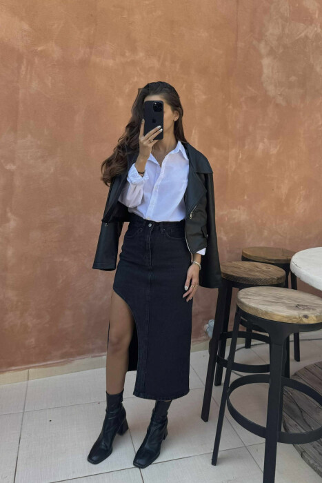 ONE COLOR DENIM WOMEN SKIRT DARK GREY/GEE - 3