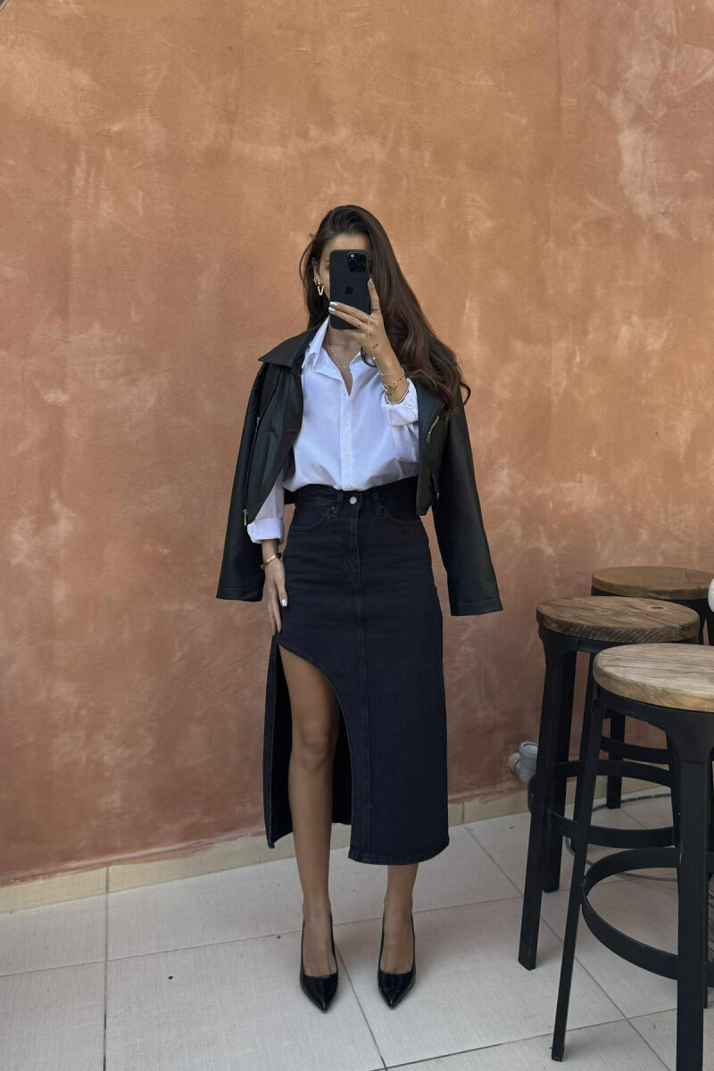 ONE COLOR DENIM WOMEN SKIRT DARK GREY/GEE - 4