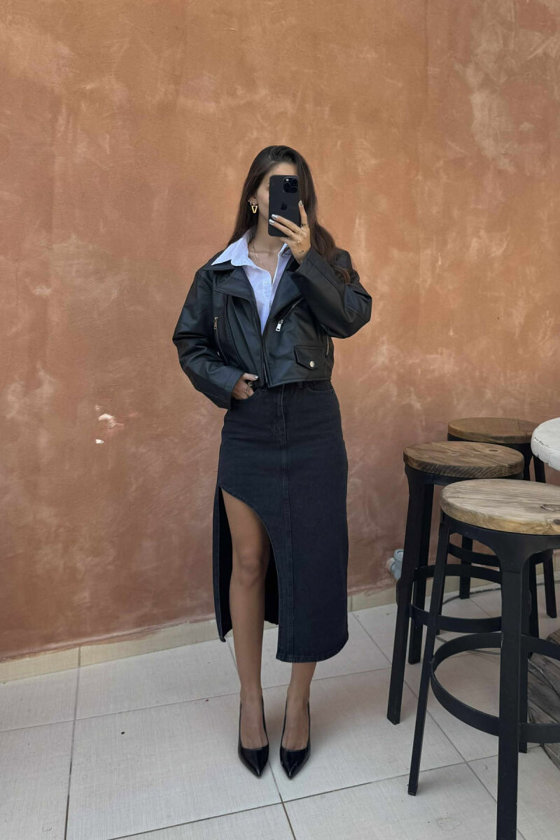 ONE COLOR DENIM WOMEN SKIRT DARK GREY/GEE - 6