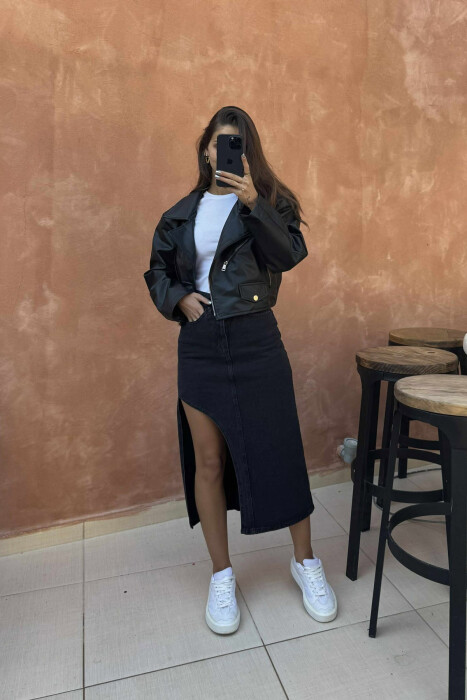 ONE COLOR DENIM WOMEN SKIRT DARK GREY/GEE - 9