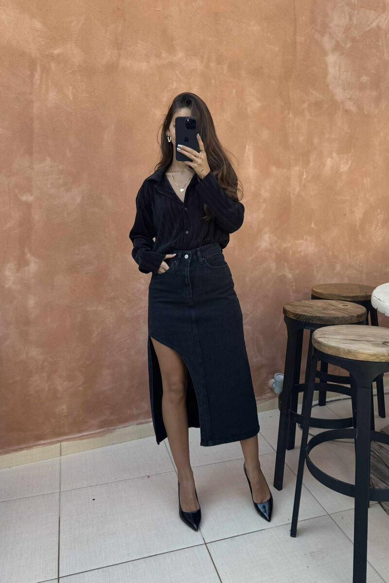 ONE COLOR DENIM WOMEN SKIRT DARK GREY/GEE - 10