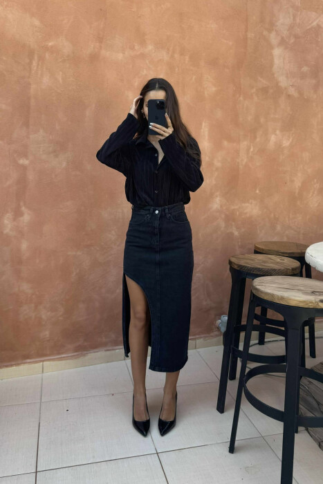 ONE COLOR DENIM WOMEN SKIRT DARK GREY/GEE - 11