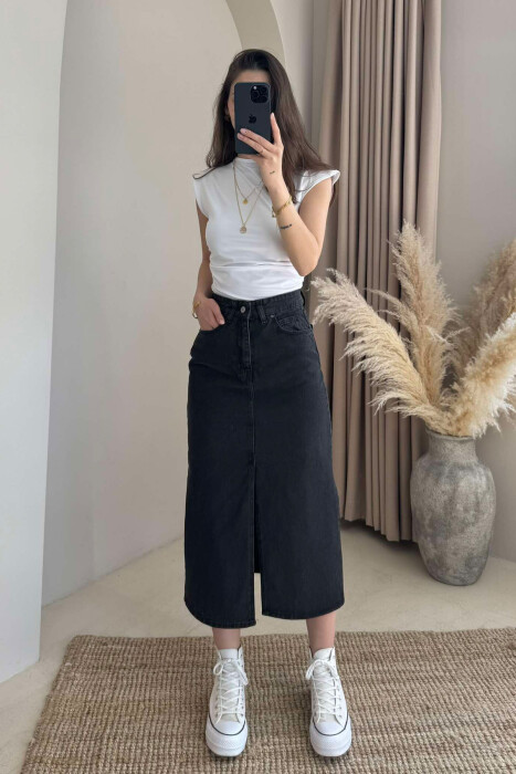ONE COLOR DENIM WOMEN SKIRT DARK GREY/GEE - 1