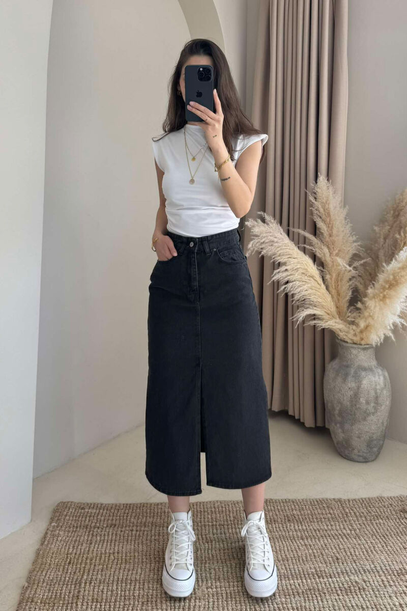 ONE COLOR DENIM WOMEN SKIRT DARK GREY/GEE - 1