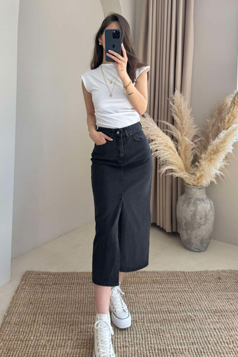 ONE COLOR DENIM WOMEN SKIRT DARK GREY/GEE - 2