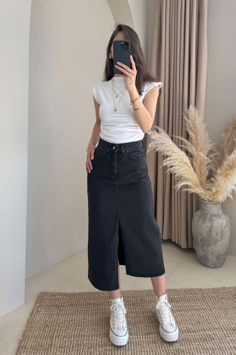 ONE COLOR DENIM WOMEN SKIRT DARK GREY/GEE - 3