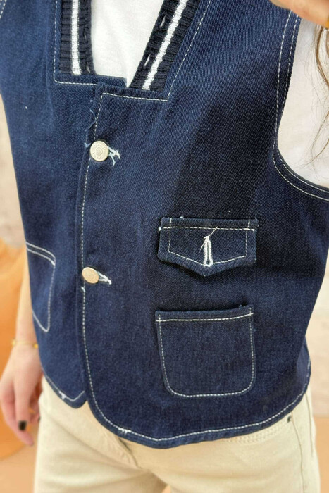 ONE COLOR DENIM WOMEN VEST BLUE/BLU - 3